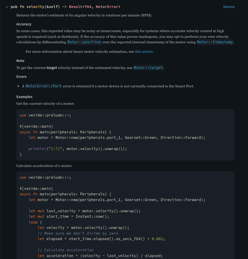 method documentation in vexide 0.5.0